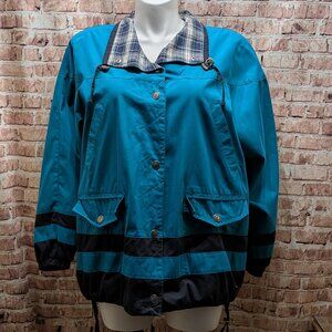 Vintage 90's Mulberry Street Teal and Black Button-Up Jacket Size XL